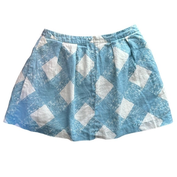 Boden Linen Diamond Pattern Pleated Mini Skirt Blue/White Women's Size US 10R - Picture 1 of 9